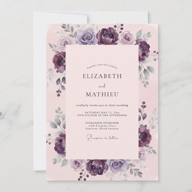 Invitation Mariage aux Ranunculus Eucalyptus Foncé (Devant)