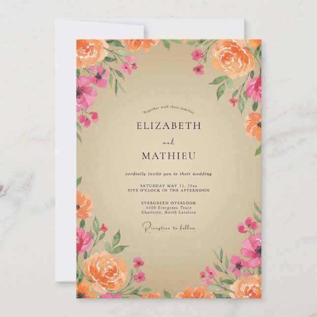 Invitation Mariage aux Ranunculus Eucalyptus Magenta Pêche (Devant)