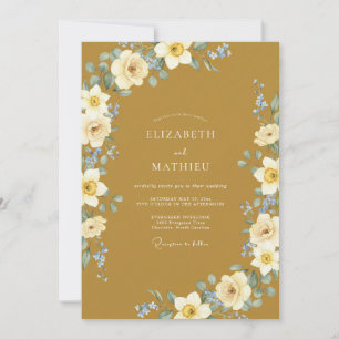 Invitation Mariage aux Ranunculus Feuillus Ocres