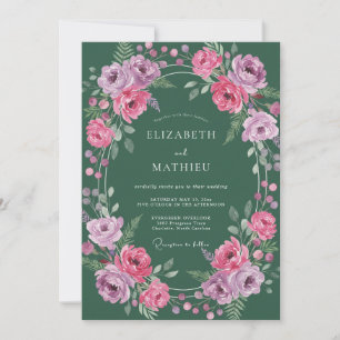 Invitation Mariage aux Ranunculus Magenta et Eucalyptus de la