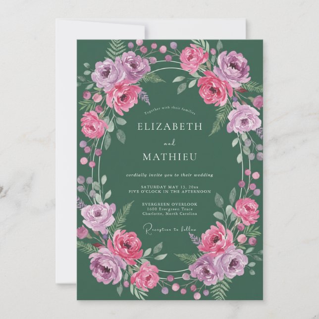 Invitation Mariage aux Ranunculus Magenta et Eucalyptus de la (Devant)