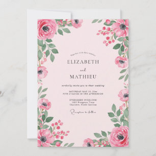 Invitation Mariage aux Ranunculus Magenta Feuillus