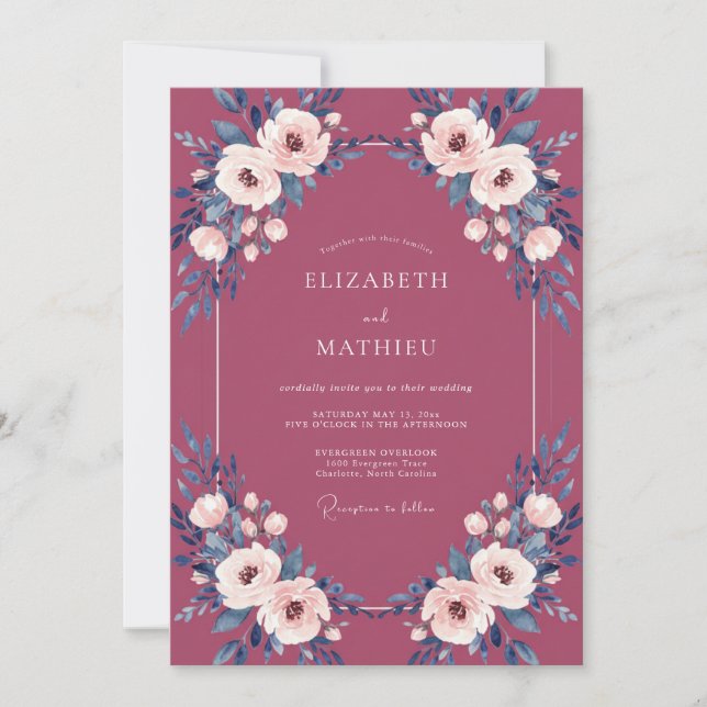 Invitation Mariage aux Ranunculus Peints au Vin (Devant)