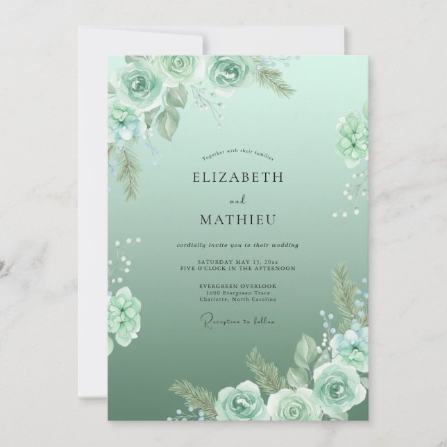 Invitation Mariage aux Ranunculus Peints de Couleur Ecume de  (Devant)