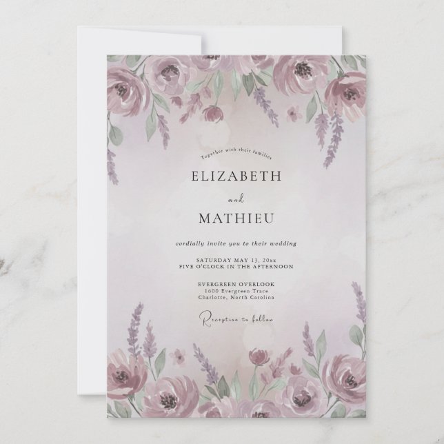 Invitation Mariage aux Ranunculus Peints de Lavande (Devant)
