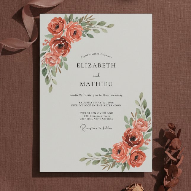 Invitation Mariage aux Ranunculus Peints Terracotta (Créateur téléchargé)