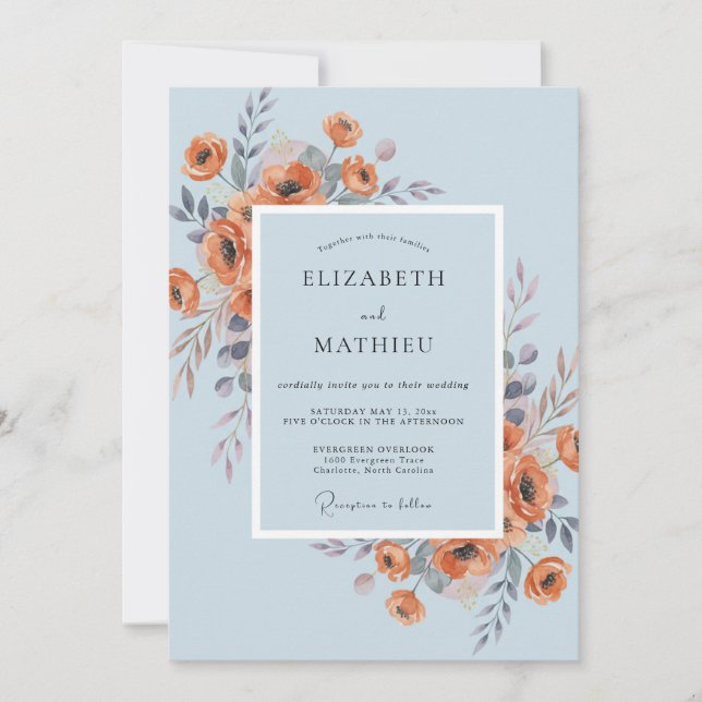 Invitation Mariage aux Ranunculus Terracotta et Eucalyptus Ci (Devant)