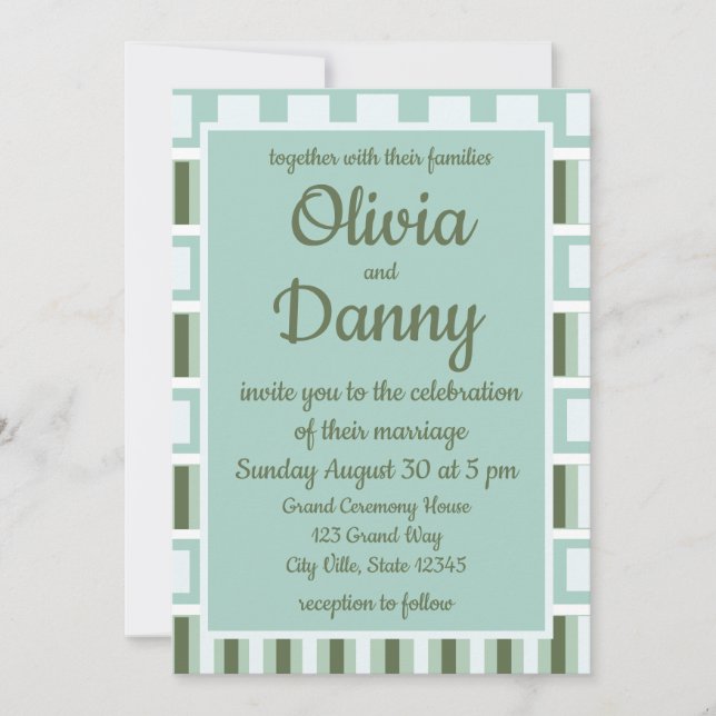Invitation Mariage aux rayures carrées vert sarcelle (Devant)