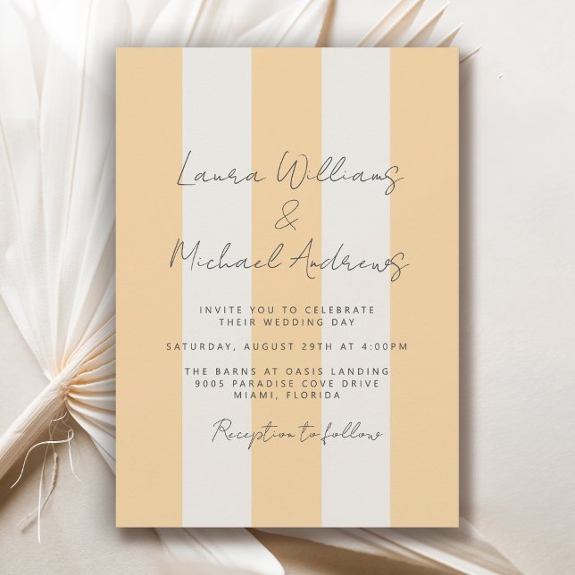 Invitation Mariage aux rayures de cabane jaune et blanc cassé (Available in both printed and instant download digital formats.)