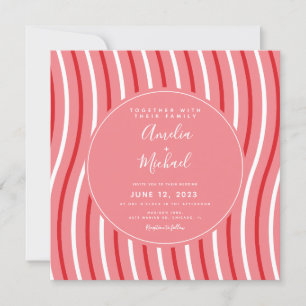 Invitation Mariage aux rayures de menthe poivrée rose et roug