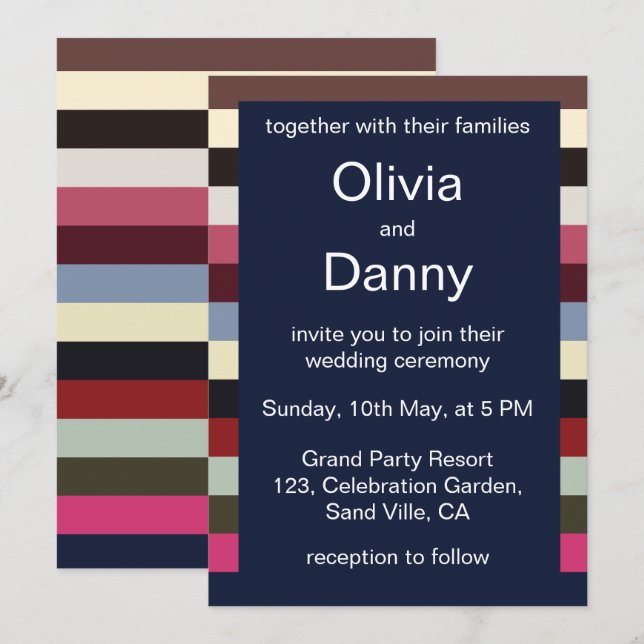 Invitation Mariage aux Rayures Horizontales Colorées (Devant / Derrière)