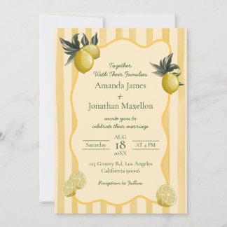 Invitation Mariage aux Rayures Jaunes avec des Citrons