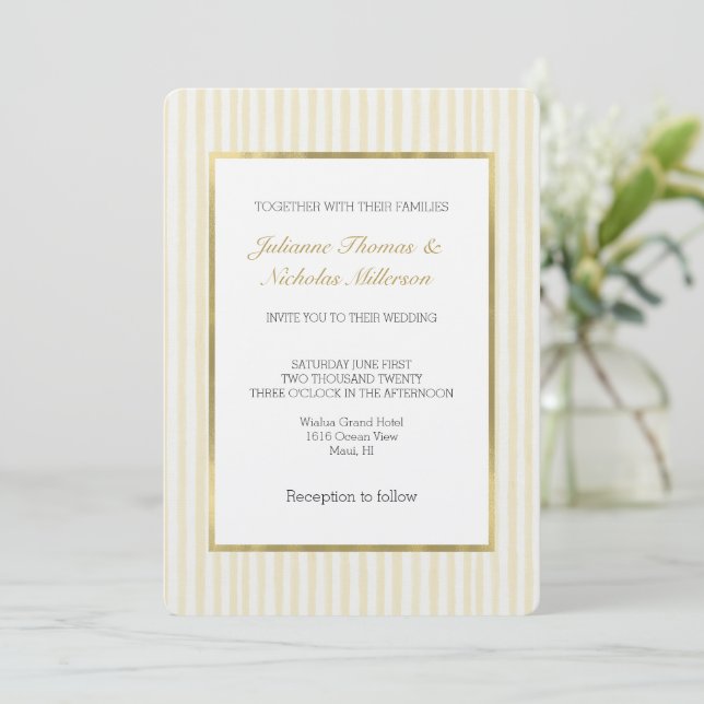 Invitation Mariage aux rayures jaunes chic (Debout devant)