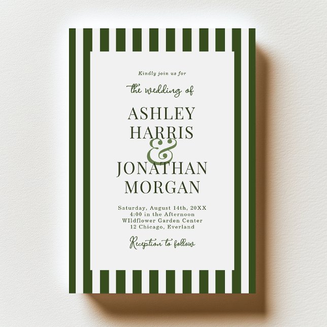 Invitation Mariage aux rayures vert foncé (Créateur téléchargé)
