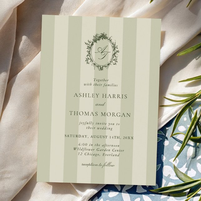 Invitation Mariage aux rayures vert sauge (Créateur téléchargé)
