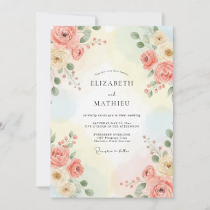 Invitation Mariage aux renoncules corail peint