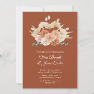 Invitation Mariage aux Renoncules en Terracotta et Palmiers S