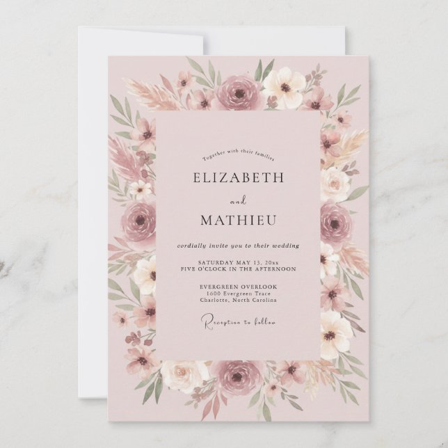 Invitation Mariage aux renoncules et eucalyptus de Bourgogne  (Devant)