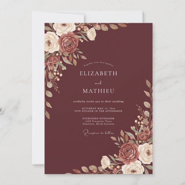 Invitation Mariage aux renoncules eucalyptus de Bourgogne (Devant)