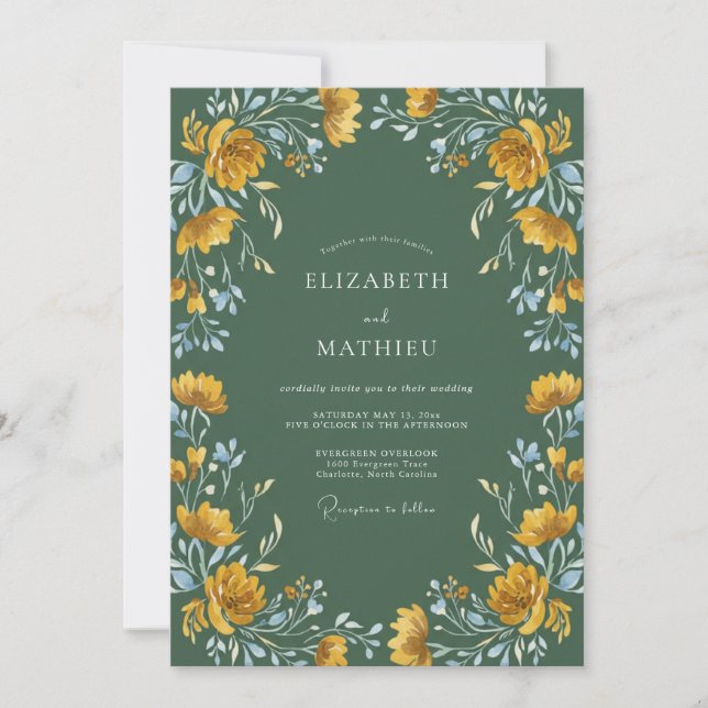 Invitation Mariage aux Renoncules Moss Gold (Devant)