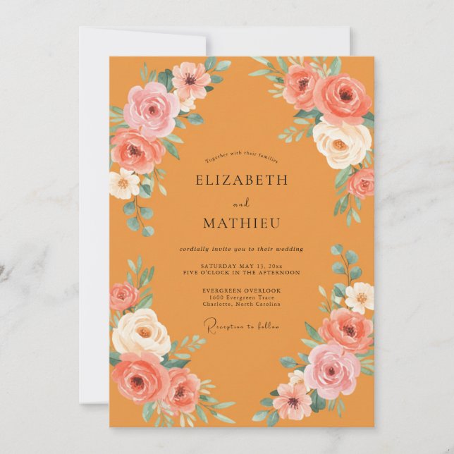 Invitation Mariage aux Renoncules Ocres Peints (Devant)