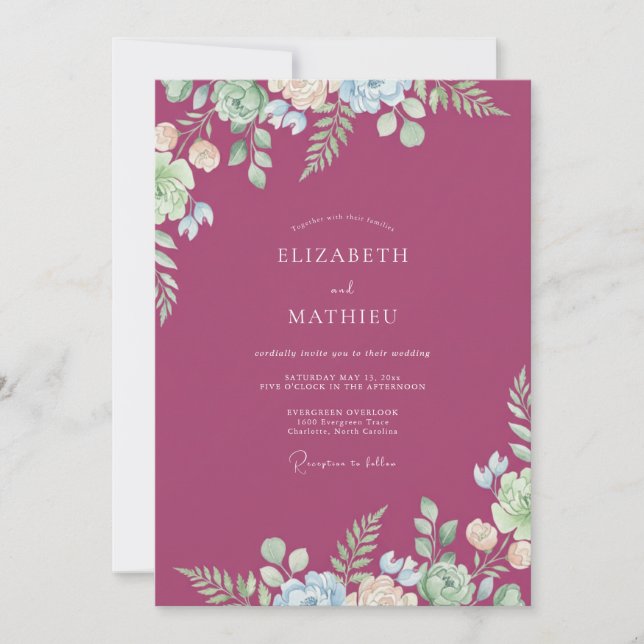 Invitation Mariage aux Renoncules Peints en Mauve (Devant)