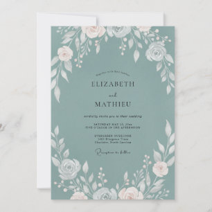 Invitation Mariage aux renoncules sarcelle poussiéreuse et eu