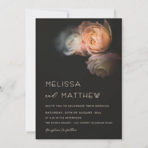 Invitation Mariage aux Roses Abricot Blush Sombres et Sombres
