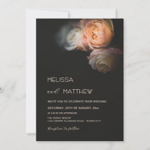 Invitation Mariage aux Roses Abricot Blush Sombres et Sombres