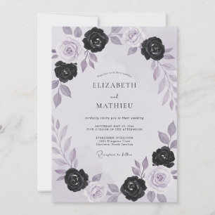 Invitation Mariage aux Roses Améthyste Noires