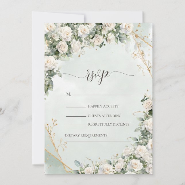 Invitation Mariage aux Roses Blanches Élégantes  (Devant)