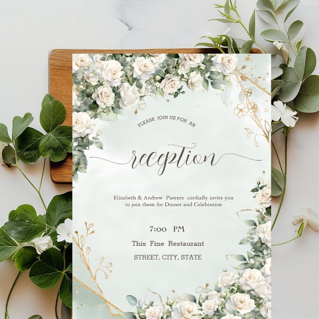 Invitation Mariage aux Roses Blanches Élégantes  (Créateur téléchargé)