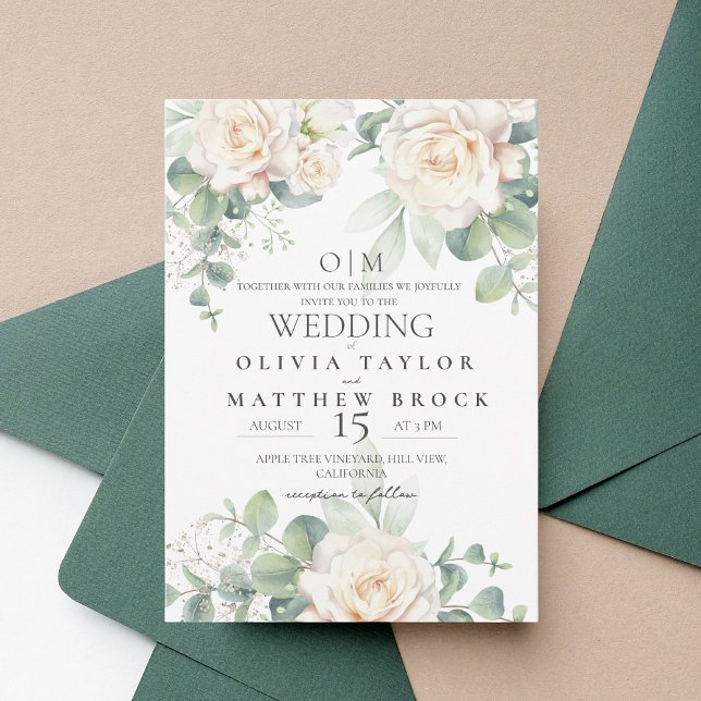 Invitation Mariage aux Roses Blanches Élégantes et Douces (Créateur téléchargé)