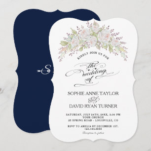 Invitation Mariage aux Roses Blanches et Roses Fines Aquarell
