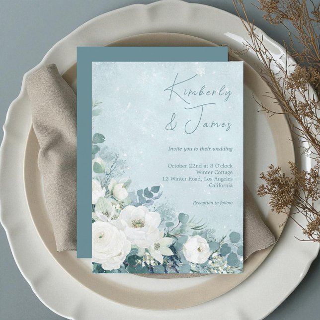 Invitation Mariage aux Roses Blanches Hellebores Eucalyptus A (Créateur téléchargé)