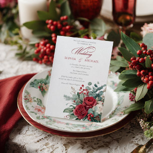 Invitation Mariage aux Roses Bourguignonnes & Blush Aquarelle