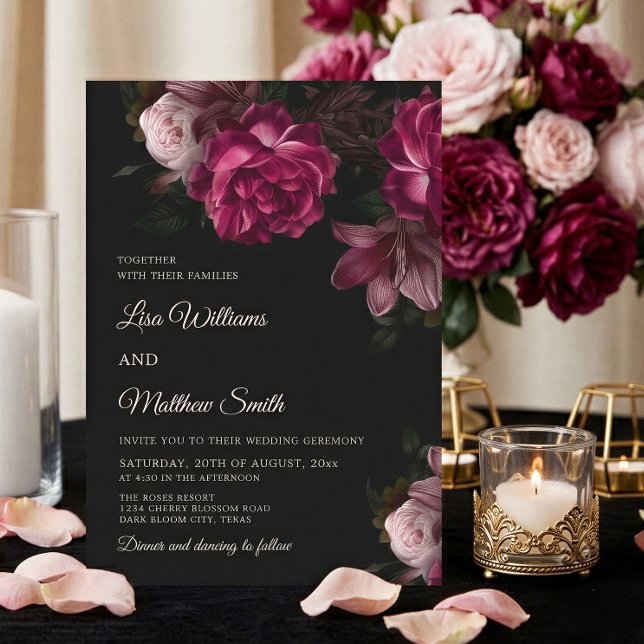 Invitation Mariage aux roses dessinées à la main Dark Romanti (Créateur téléchargé)