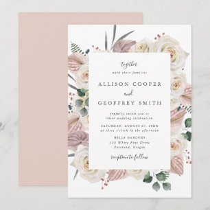 Invitation Mariage aux Roses et Orchidées à l'aquarelle