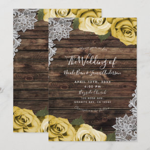 Invitation Mariage aux Roses Florales Jaunes et Dentelle de B
