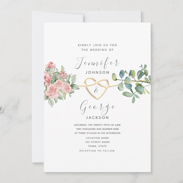 Invitation Mariage aux Roses Florales Rose Pâle (Devant)