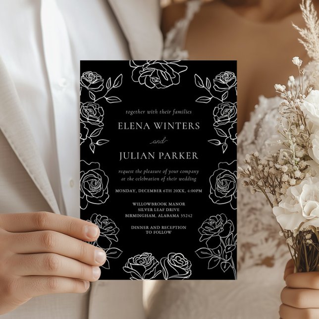 Invitation Mariage aux Roses Françaises Noires et Blanches de (Créateur téléchargé)