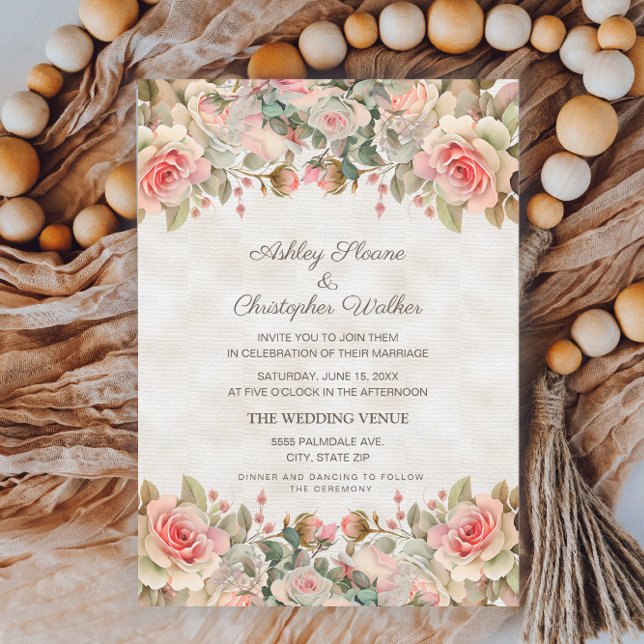 Invitation Mariage aux Roses Roses Fines de Couleur Rose (Créateur téléchargé)