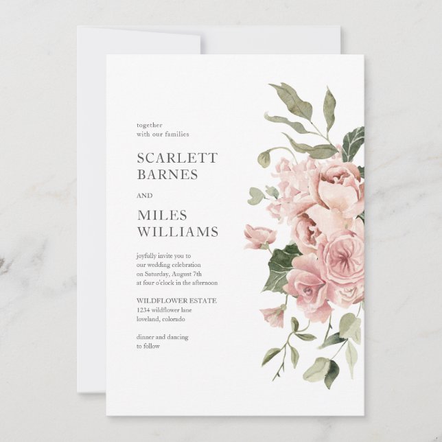 Invitation Mariage aux Roses Roses Modernes Romantiques (Devant)