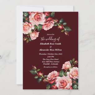 Invitation Mariage aux roses roses rouges et roses foncés mau