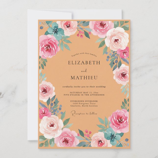 Invitation Mariage aux Roses Roses Terracotta (Devant)