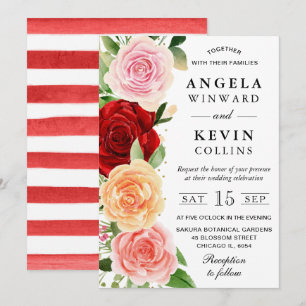 Invitation Mariage aux Roses Rouges et Orange à l'Aquarelle