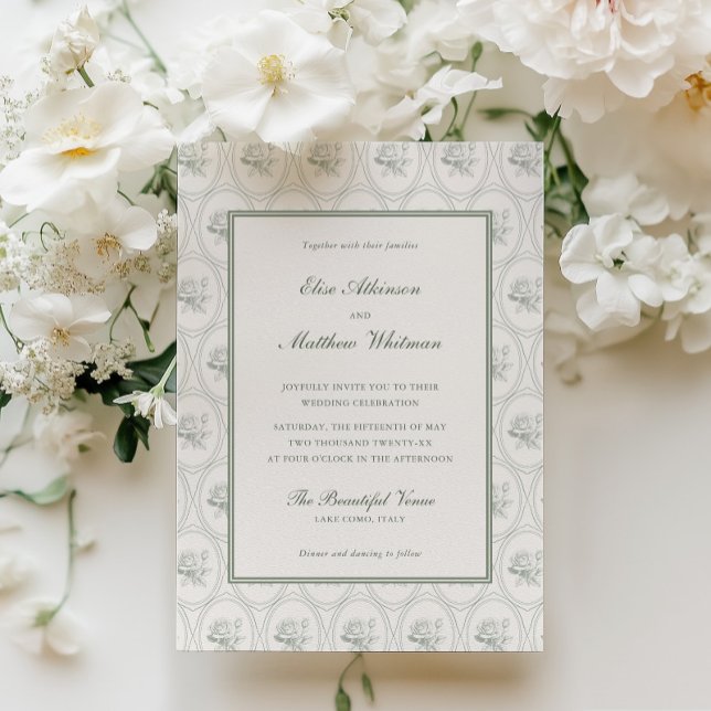 Invitation Mariage aux Roses Vert Sauge (Créateur téléchargé)