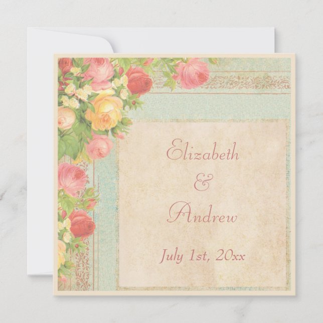 Invitation Mariage aux Roses Vintage Élégantes (Devant)