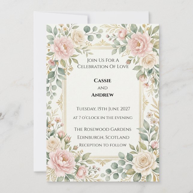 Invitation Mariage aux Rosiers Écarlates et au Feuillage (Devant)