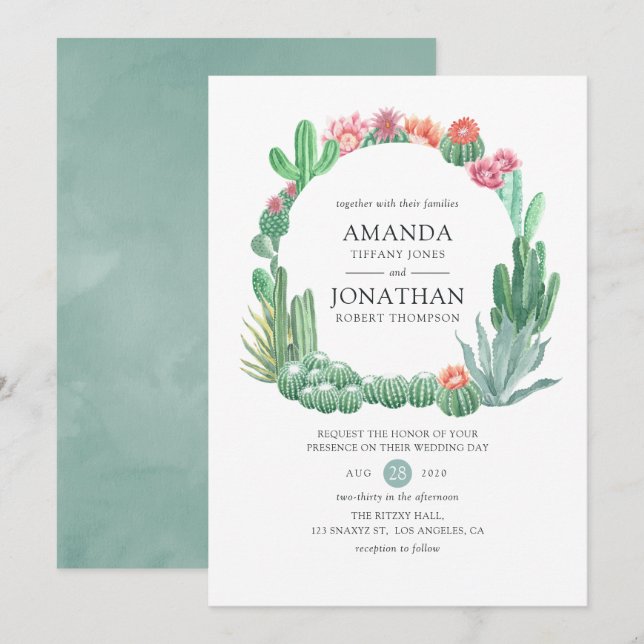 Invitation Mariage aux Succulentes Aquarelles (Devant / Derrière)
